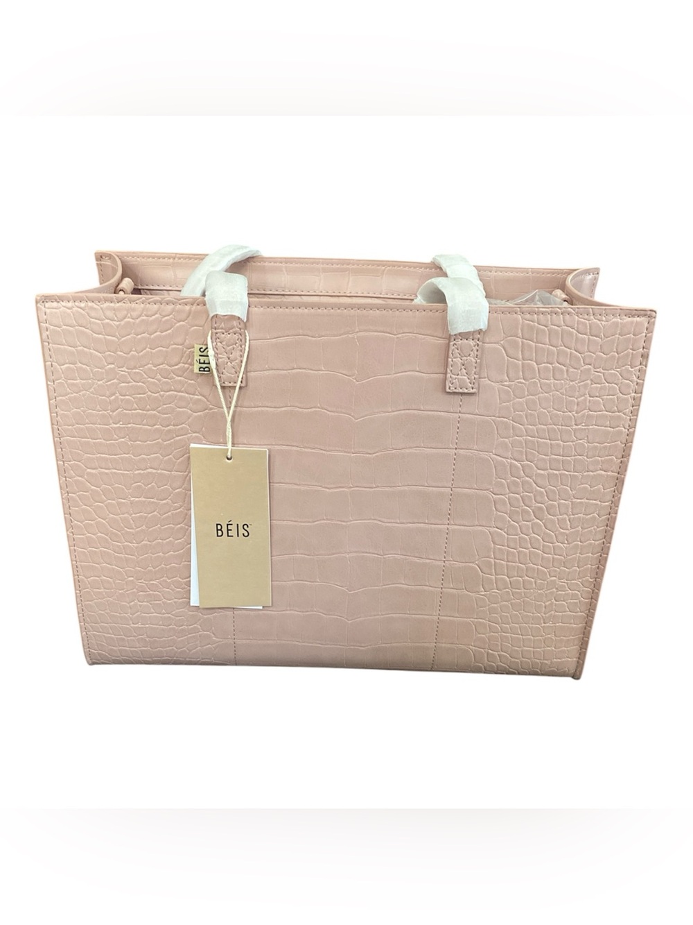 New with tag Béis The Work Tote vegan leather Atlas pink hand bag women OS